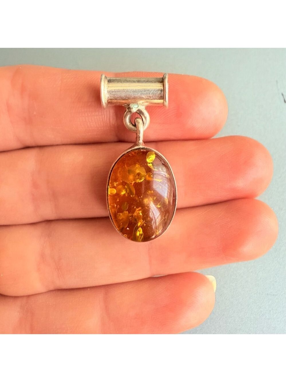 925 Sterling Silver 4.3 CT Baltic Honey Amber Slide 1.25" Pendant - Picture 4 of 7